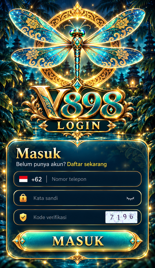 V898 Login dengan capung emas dan formulir masuk